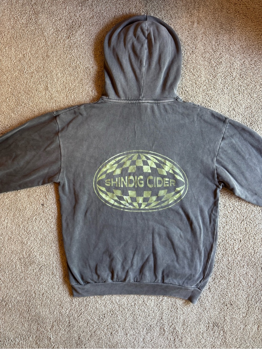 Shindig Cider Logo Hoodie in Washed Gray with Lime Graphic